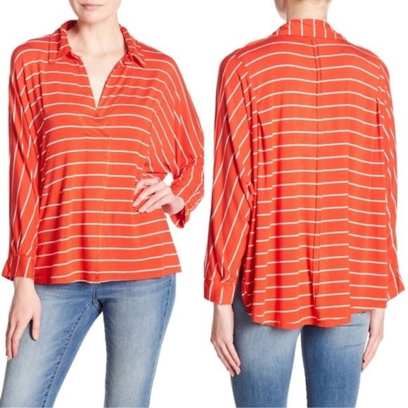 Free People Oversized Can’t Fool Me Red White Striped Top Small - Picture 1 of 7